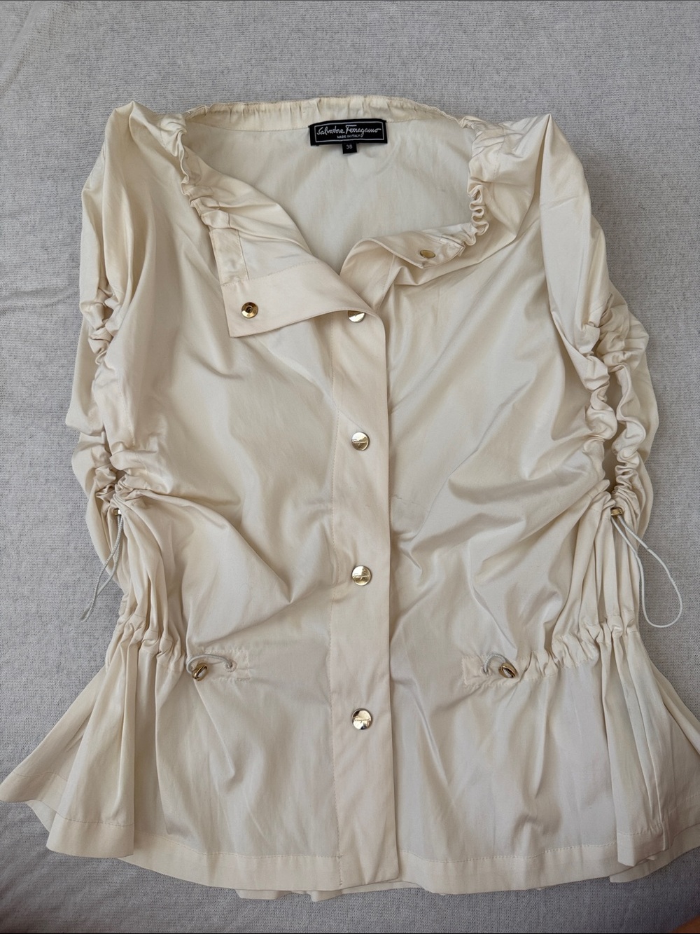 Vintage Salvatore Ferragamo Ivory Drawstring Peplum Utility Jacket